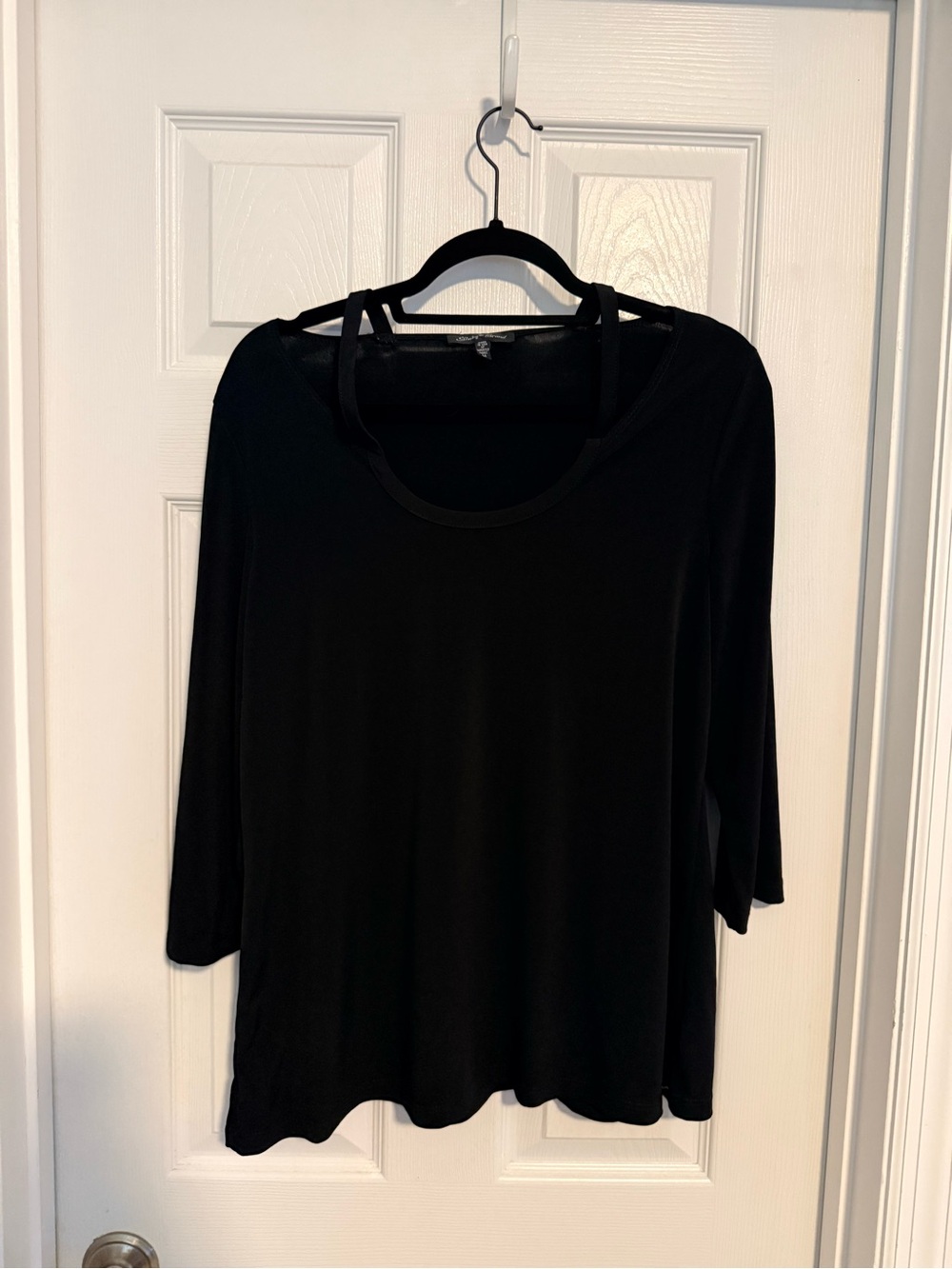 Slinky Brand Black Scoop Neck Long Sleeve Top with Strap Detail